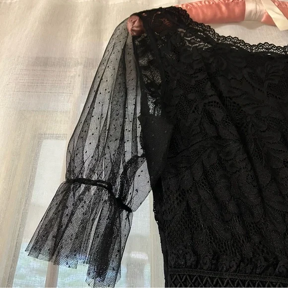 Pleated Lace Chiffon Formal Evening Casual Maxi A-Line black Dress - Picture 10 of 15